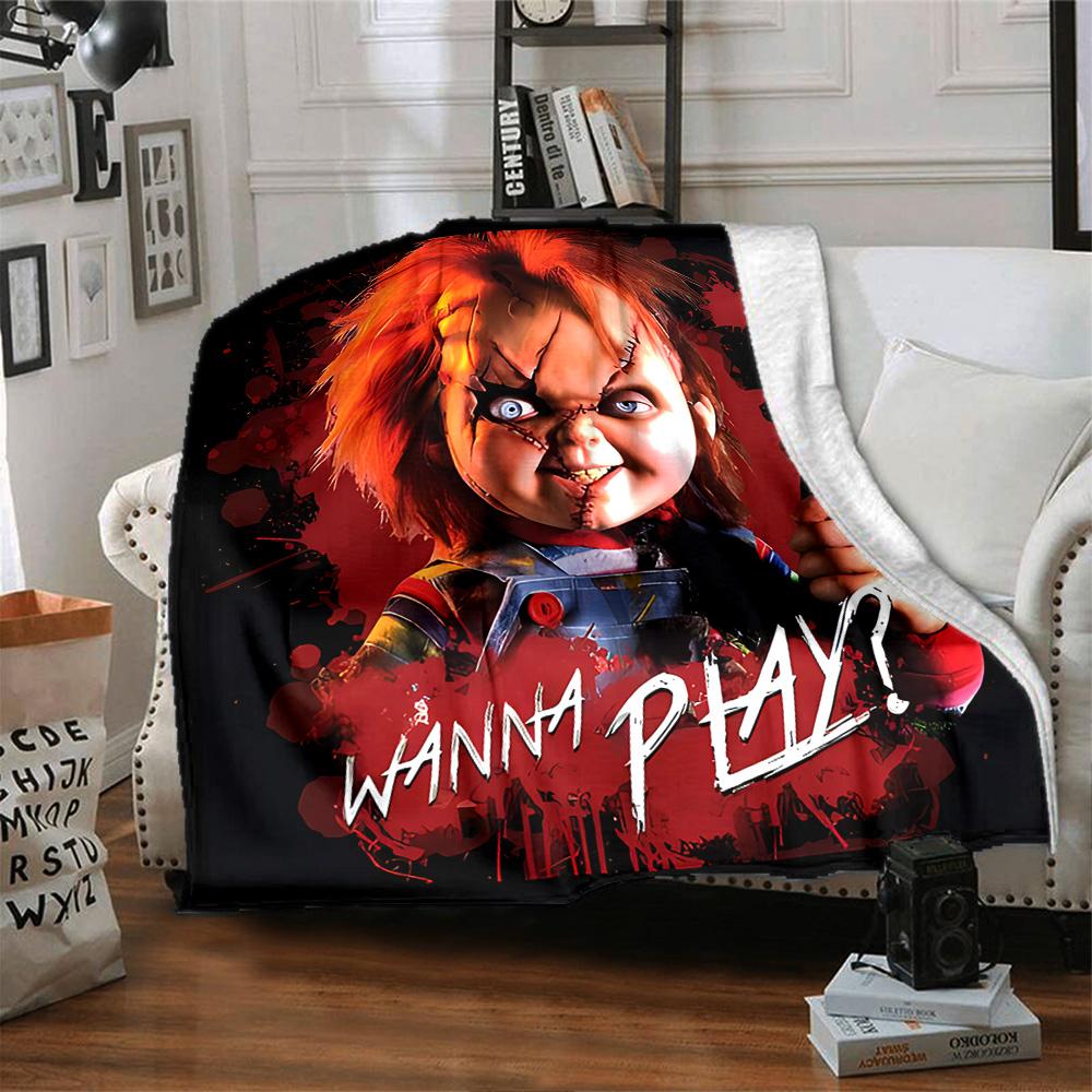 Chucky's Creepy Knife Play Flannel Blanket, Soft Polyester, Modern Design, All-Season for Camping, Travel, Gifts for holidays or birthdays