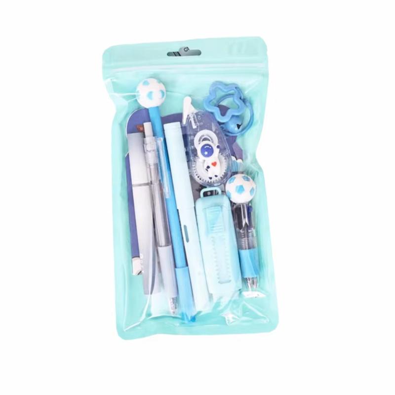 1Set Cartoon School Stationery Set Pens Stick Note Student Tools Gift Kit Eraser Large Capacity Learning Gift Box