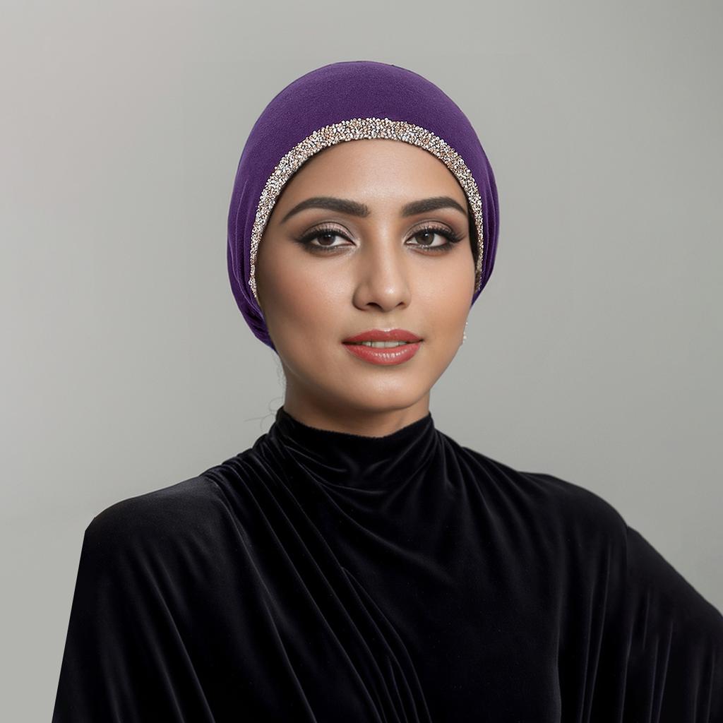 New Modal Rhinestone Band Muslim Turban Hat Inner Hijab Caps Islamic Underscarf Bonnet India Hats Female Headwrap Turbante Mujer