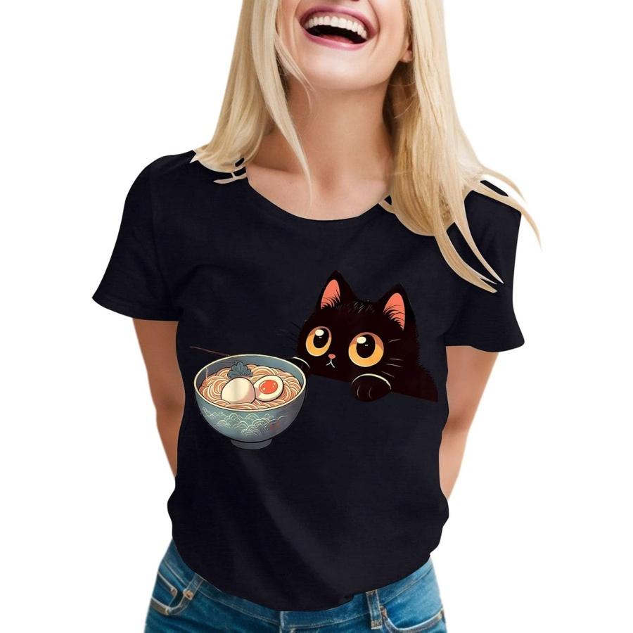 Womens Summer Tops Womens Long Sleeve T Shirts Plus Size Cat Ramen Funny Graphic Tees Cat Anime T Shirt Space Short XXXXXL разноцветный