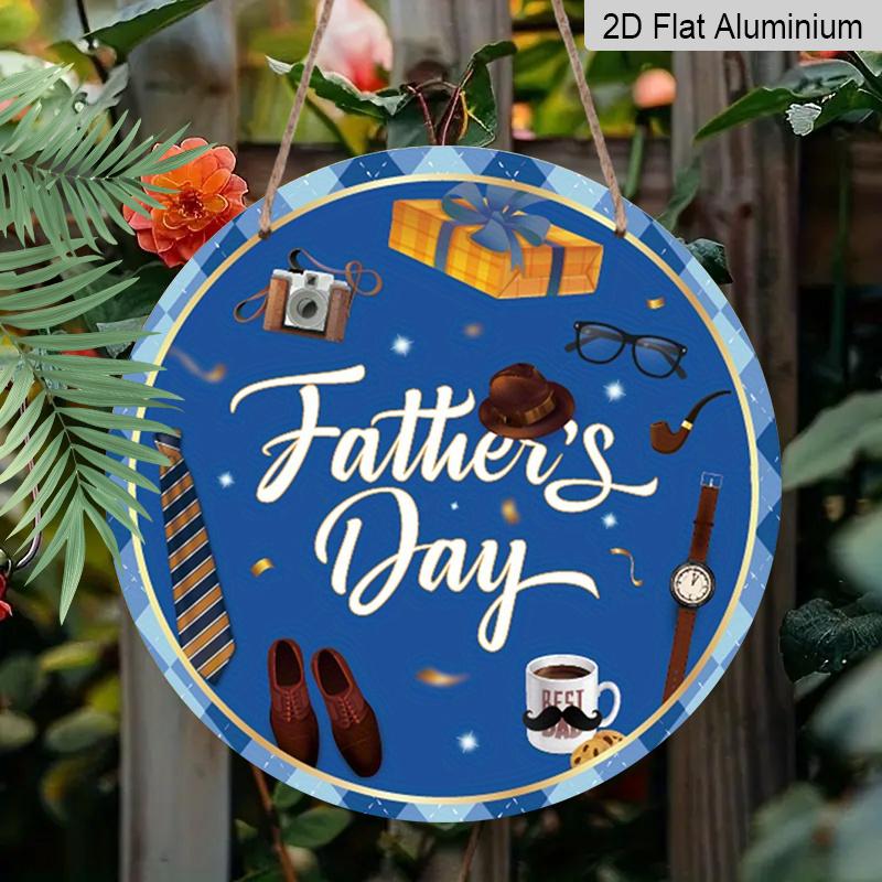 2D Flat 1pc, 8x8 in, Happy Father's Day aluminum metal logo, family gift window decoration, porch, room, home, wall decoration, easy to hang