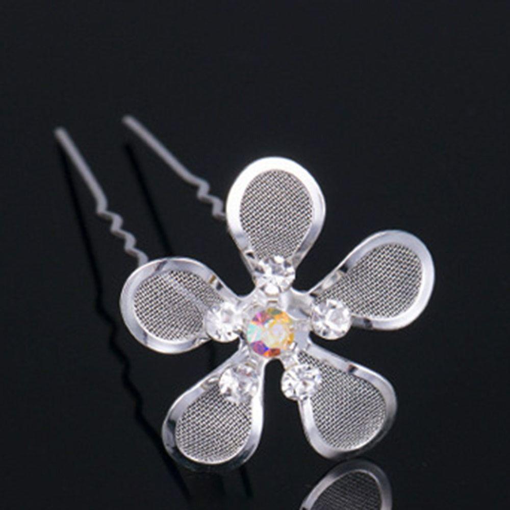 5Pcs Fashion Bridal U-shaped Rhinestone Pearl Flower Hairpin Metal Hair Barrette Rhinestone Hair Clip Crystal Flower Hair Fork
