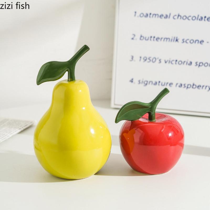 Apple Pear Ornament Ceramic Simulation Fruit Statue Sculpture Artwork Birthday Gift Home Decoration Crafts Miniatures Figurines