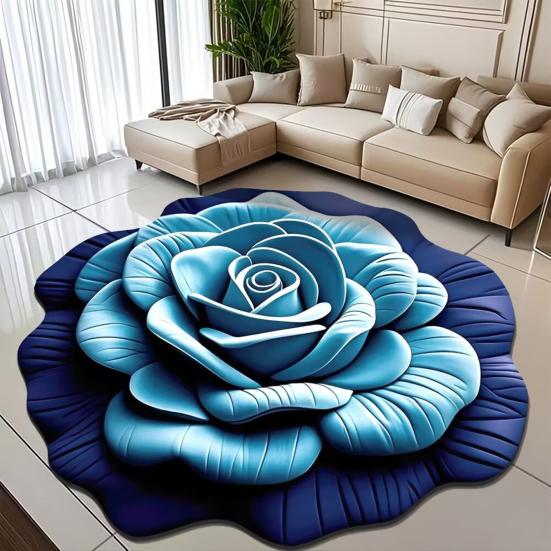 3D Rose Flower Area Rug Non-slip Washable Absorbent Plush Floor Mat Irregular Floral Carpet Indoor Living Room Bedroom Bathroom Kitchen Decoration