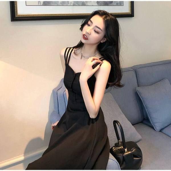 2026 French Hepburn-Style Petite Black Spaghetti Strap Dress for Women Medium