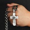 Male Vintage Christian Trinity Latin Cross Necklace Multi-layers Stainless Steel Cross Pendants Necklaces Catholic  Jewelry