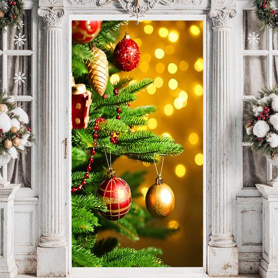Christmas Door Cover Merry Christmas Backdrop Banner Outdoor Front Porch Door Sign for Holiday