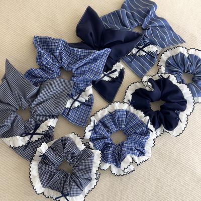 Fasce per Capelli a Quadretti Blu Retrò Nastro di Tessuto Fiocco Fasce Quadrate Corde per Capelli Temperamento Donna Accessori Festa Femminili Moda