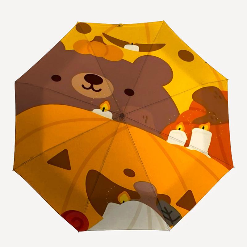 

1pc Pumpkin Bear Fashionable Automatic Opening/Closing Folding Umbrella with 8 Bones, Windproof Portable, Daily Use043