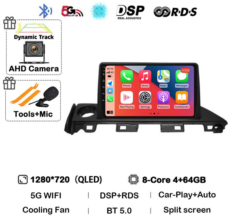 Android 14 Carplay Auto Car Radio For Mazda 6 Atenza 3 2016 2017 2018 GPS 4G+WIFI Video Player Multimedia Stereo Head Unit QLED