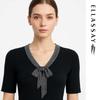 ELLASSAY Women's Elegant Ribbon V-Neck Knit Top