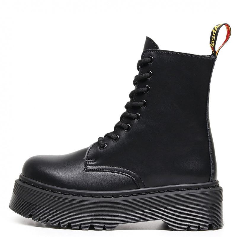 

Locomotive boots with thick bottom hole, side zipper British women s short boots, muffin bottom black. 34