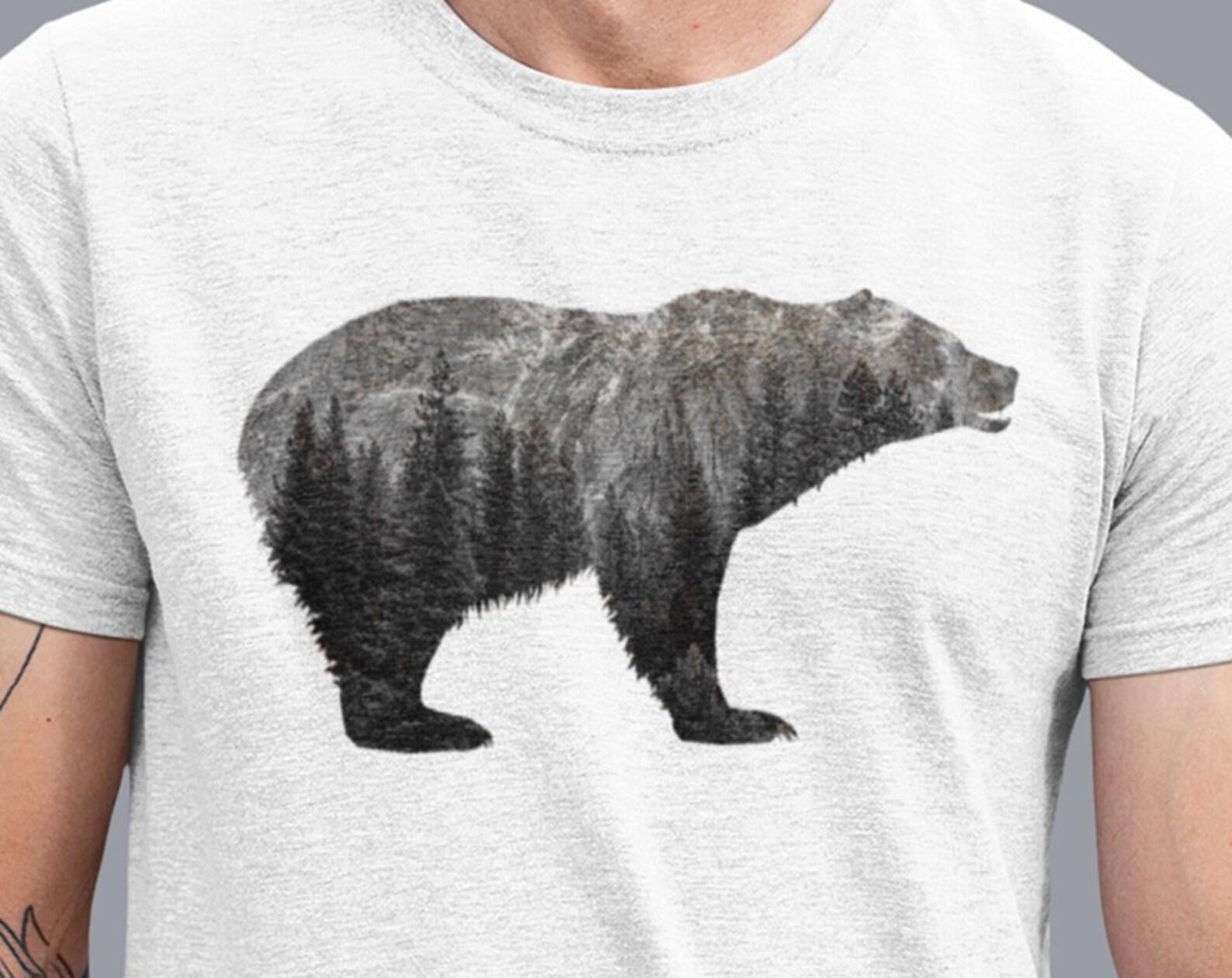 Nature Forest Bear Shirt Men, Double Exposure Bear Tee, Papa Bear Shirt, Nature TShirt, Mens Forest Graphic Unisex T-Shirt, Boyfriend Gift 2XL