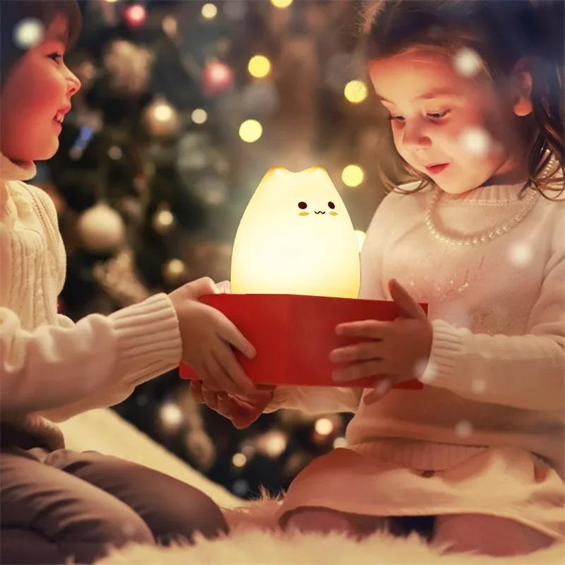 Mini Popular Cat Baby Night Lamp 7-color Pat Touch Color-changing Eye Protection Bedroom Bedside Night Light Gift Children