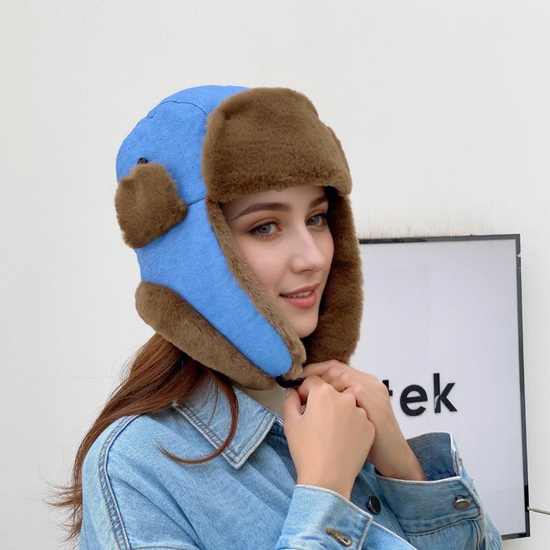 Winter denim women's outdoor warm winter hat fleece thickened ear protectors new cold hat