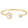 Lightweight Stainless Steel Floral Cuff With Flexible Diameter Adjustment Pearls Luster Shell Flower Layered Bracelet