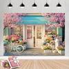2D Cute Flower Shop Backdrop, Spring Bicycle Photo Studio Background
