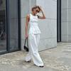 Women's Loose Fit Two-Piece Outfit Set Sleeveless Vest Top High Waist Wide Leg Pants