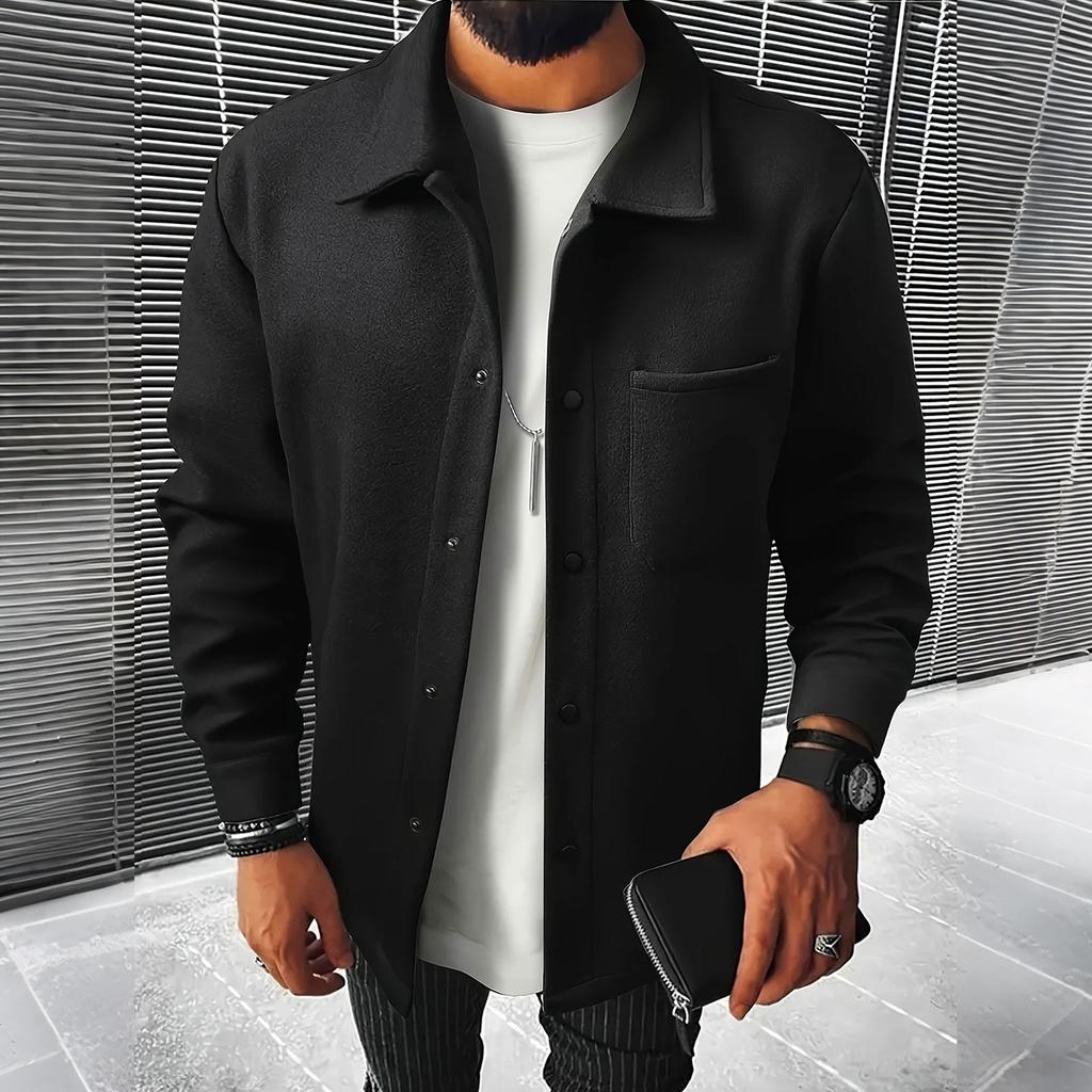 Men's Business Casual Lapel Jacket With Pockets Solid Color Brushed Fleece Coat