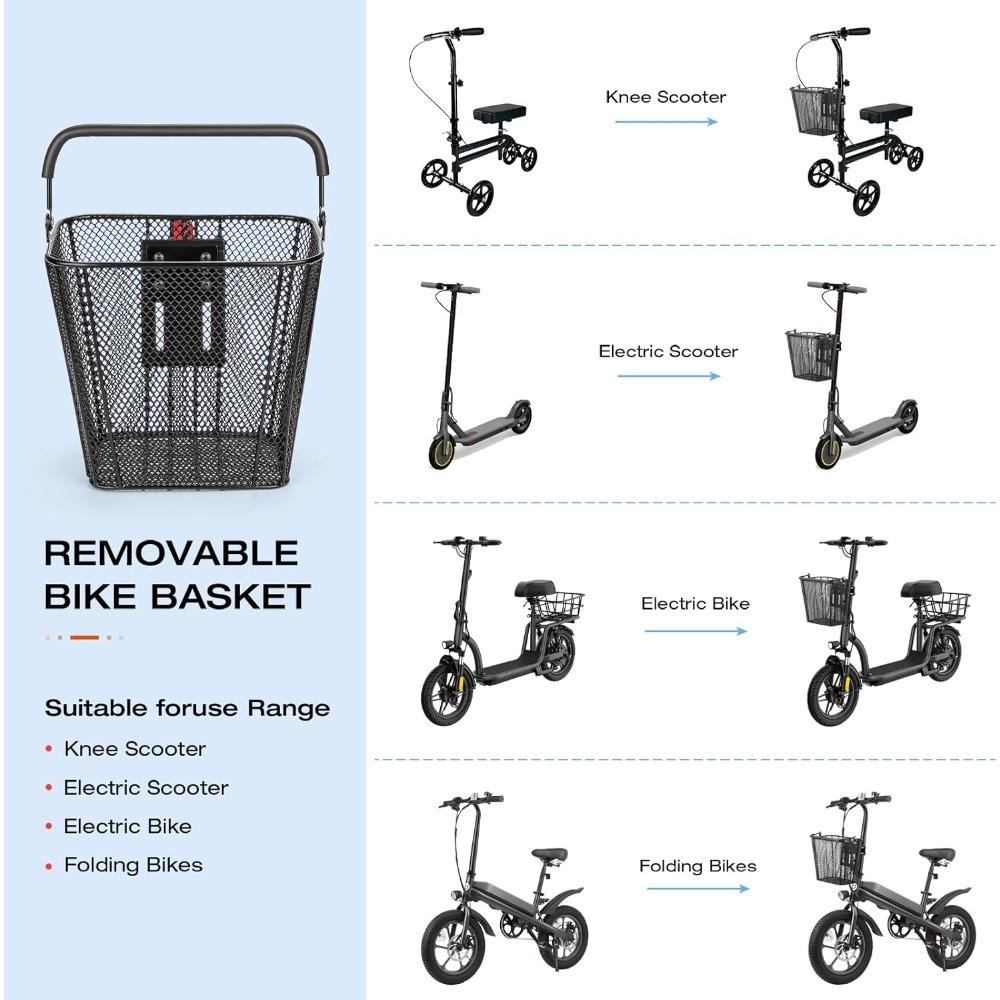 Schnell lösbarer vorderer Fahrradkorb für Rollerkorb mit Griff Fahrradkörbe mit festem Halter für Falträder E-Scooter