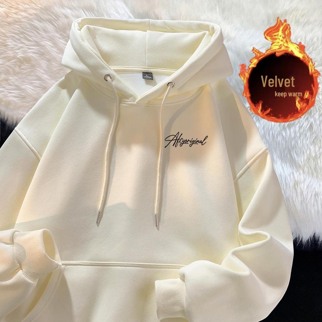 Men's Heavyweight American Trend Letter Hoodie - New Autumn/Winter Velvet-Thickened Student Outerwear