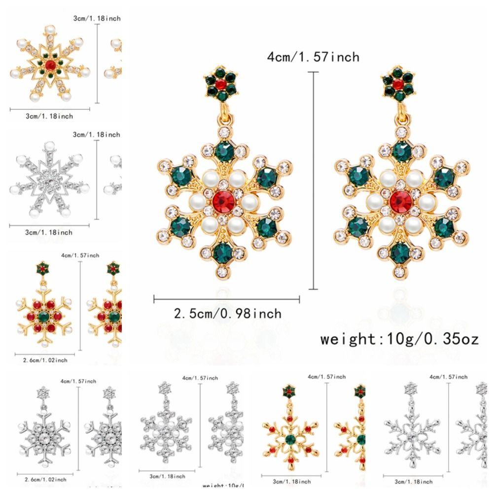 Pearl Christmas Stud Earrings Multicolor Xmas Dangle Earrings Sweet Snowflake Earrings  Holiday