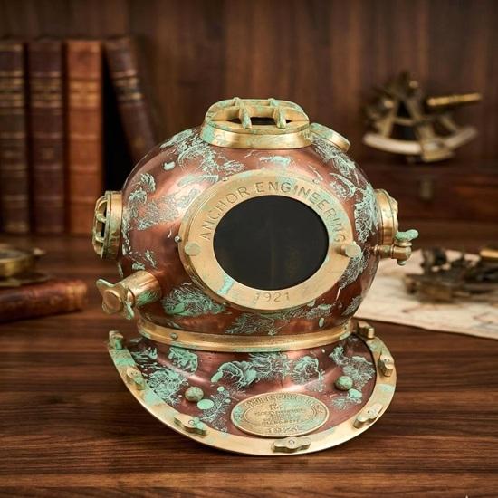Copper Brass Diving Helmet Decor  Nautical Steampunk Maritime Collectible