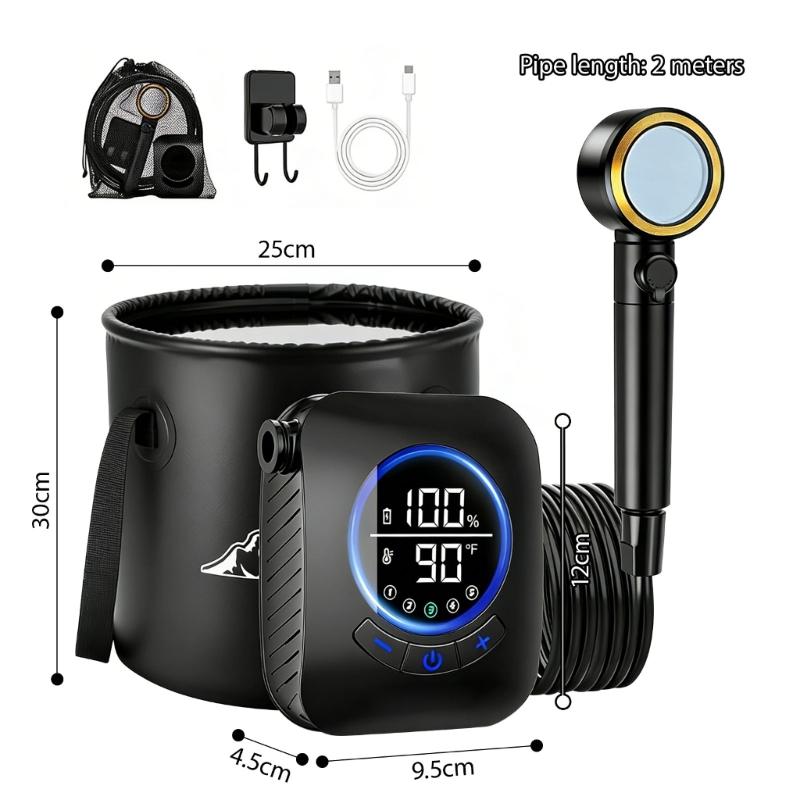 Easy To Carry Outdoor Shower With 20L Water Bag And 5 Stage Rechargeable Battery For Camping Hiking Beach