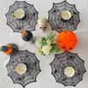 4pcs Halloween Spider Web Black Lace Placemats Halloween Party Home Dinner Table Decoration Polyester Cup Plate Mats Tablecloth