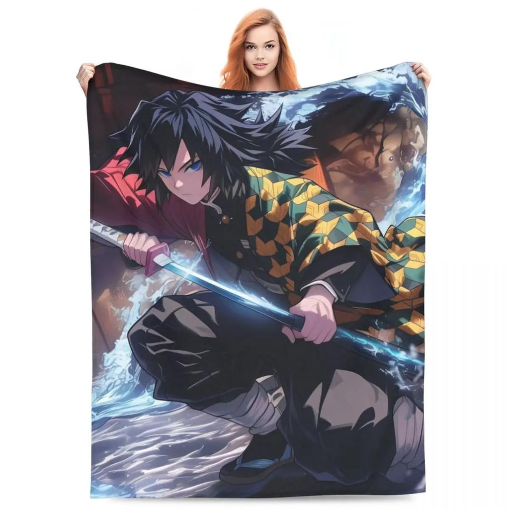 Water Hashira Giyu Tomioka Blankets Coral Fleece Plush Anime Demon Slayer Super Soft Throw Blanket for Car Sofa Couch Bedspread