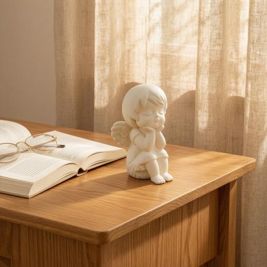 Mini Estatua de Ángel Guardián Impresa en 3D Terapia de Curación Pura Decoración de Escritorio para el Hogar Figura Blanca Suave Escultura Artística Regalo
