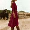 Women’s Casual Long Sleeve Crew Neck Dress with Waist Design Cotton Linen Material Relaxed Fit Midi Length for Everyday Wear
