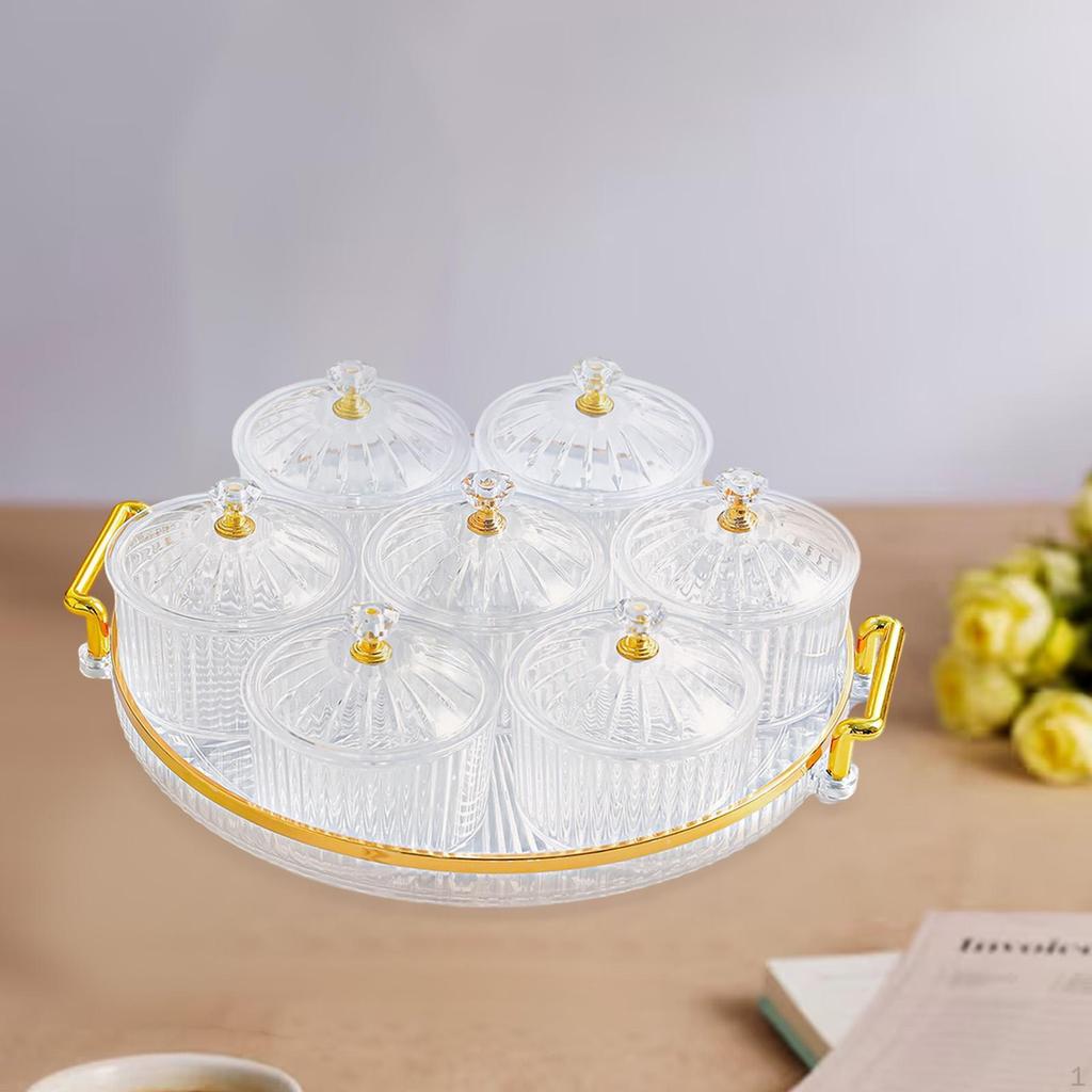 7 Compartment Serving Tray for Snacks with Clear Covers And Bowls
