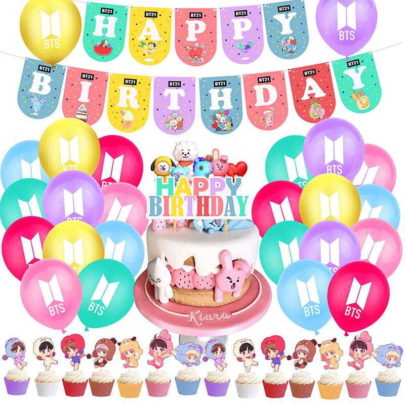 Birthday Theme Bts Party Supplies Decor Birthday Banner Cake Topper Bangtan Boys
