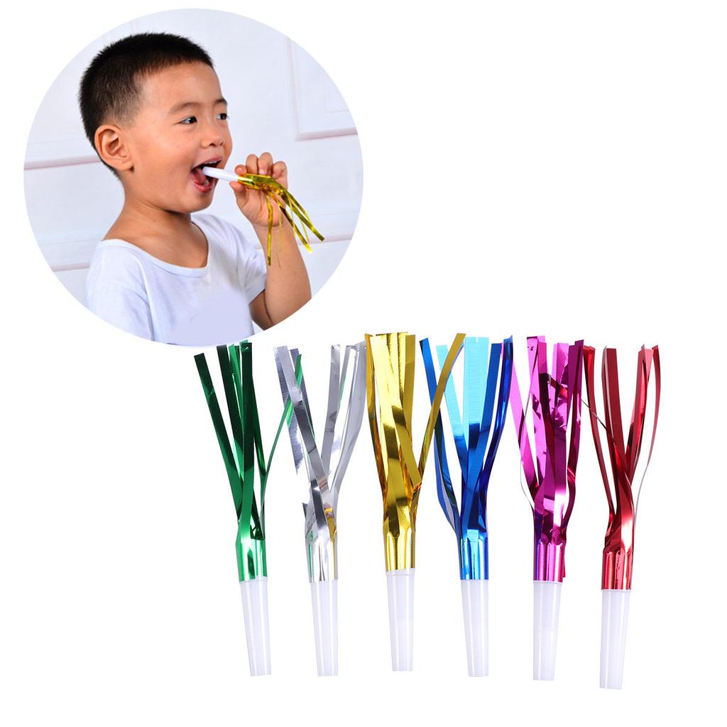18Pcs Vibrant Metallic Fringed Party Whistles Loud Noise Makers for Christmas Wedding Birthday Celebrations Blowout Favors