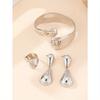 Geometric Open Cuff Bracelet, 1pc Open Ring, and 1 Pair of Droplet Shaped Pendant Earrings Retro Exaggerated Jewelry Set for Women
