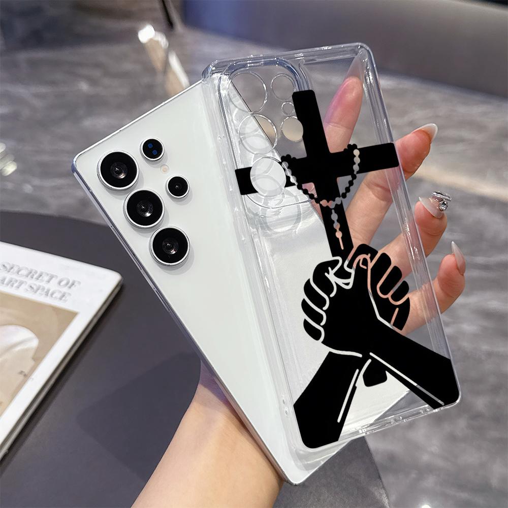 Betende Hände und Kreuz Handyhülle für Samsung Galaxy S26 S25 S24 S23 S22 S21 S20 FE Plus Durchsichtiges TPU Schutzhülle