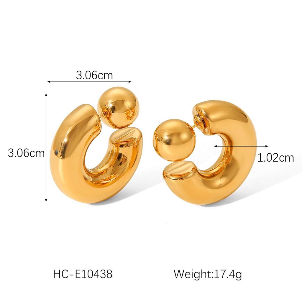European & American Style C-Shaped Spherical Stud Earrings In High-End Titanium Steel Design for Women