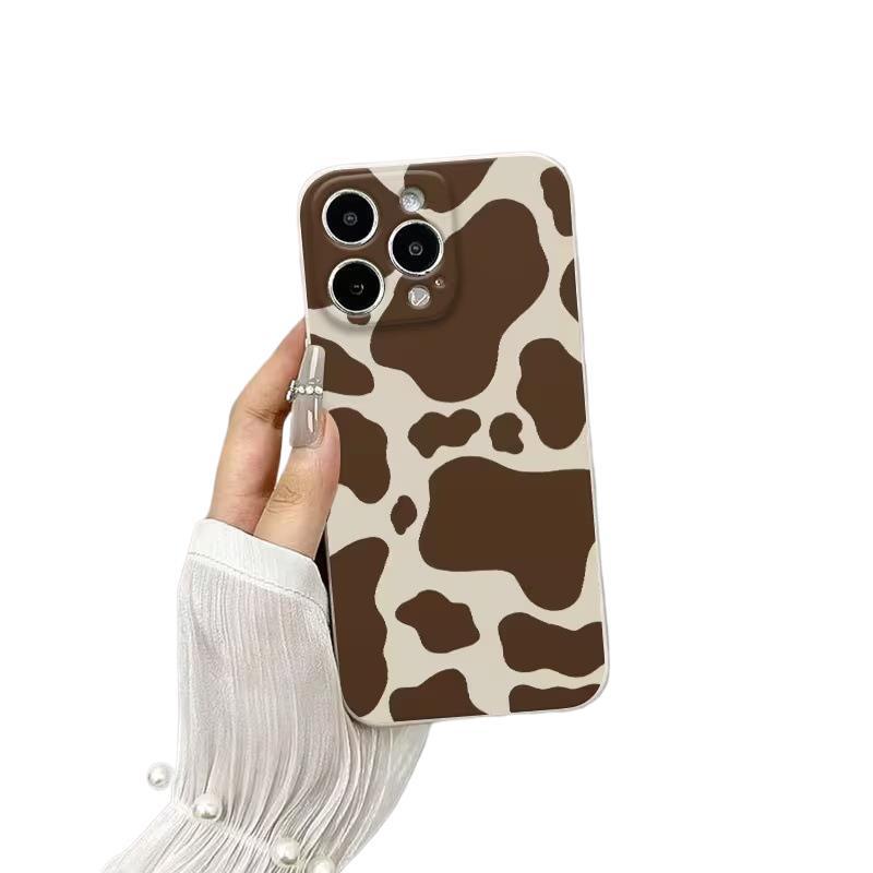 Japanese and Korean girl high-end brown iPhone17 cow pattern Apple 16promax mobile phone case 15/14/13 soft