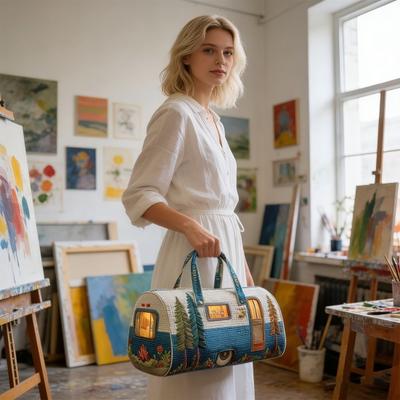 Gym Bag Tree Pattern Bus Design Quilted Duffel with Adjustable Strap Sturdy Handle Clothes Toiletries Travel Bag