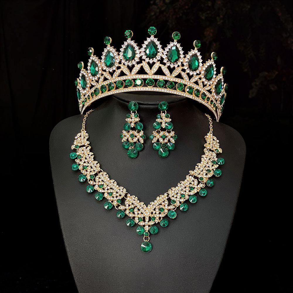 New Bridal Crown Three Piece Suit Wedding Crown Tiara Necklace Earrings Korean Super Fairy Wedding Dress Accessories