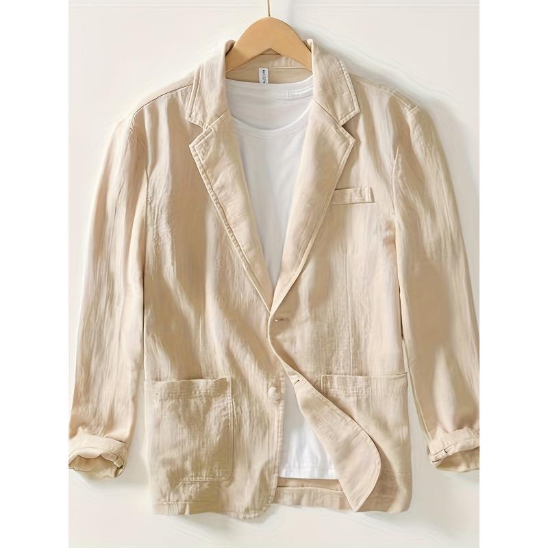 

Men s Casual Cotton and Linen Solid Color Single-Layer Suit Jacket XXXL абрикосовый