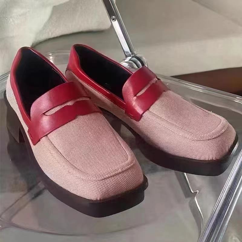 

Европейские туфли-лоферы женские 204 весна новая ниша корейский британский стиль квадратная голова толстый каблук светлый рот одиночные туфли 35 арбуз красный