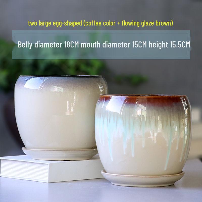 Breathable Ceramic Flower Pot with Tray for Gardenia and Succulents, Chinese Style, Large and Durable for Balcony Use.