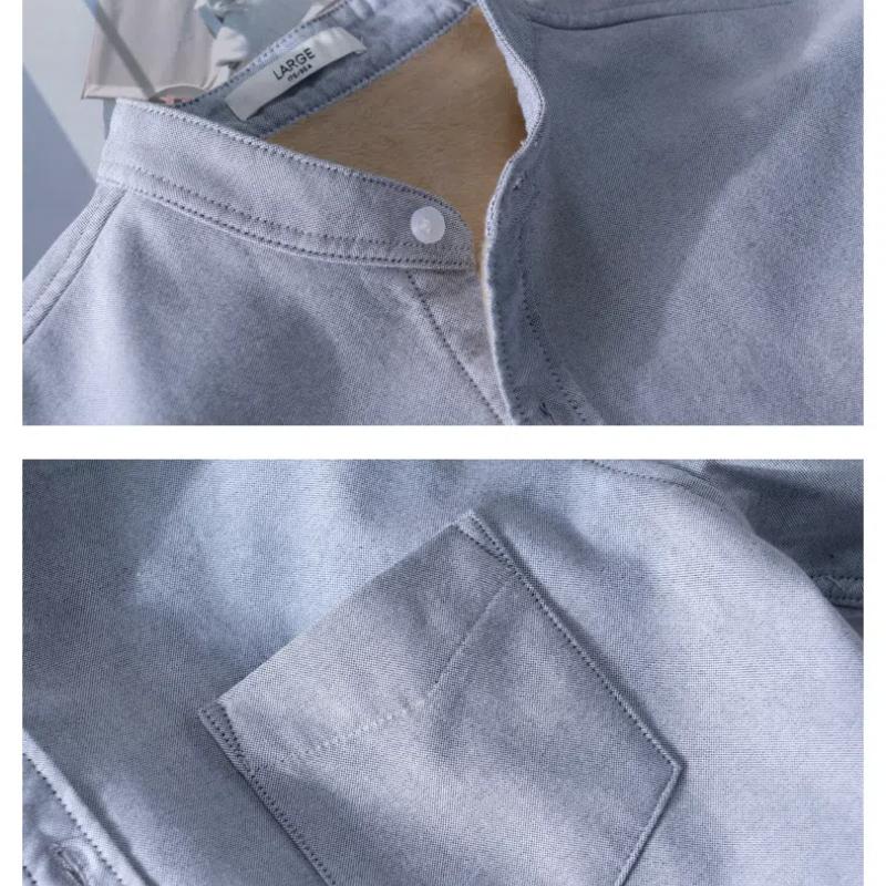 Winter Warme Herrenbekleidung Koreanischer Stil Langarm Oxfordhemden für Herren Täglich Lässig Stehkragen Einfarbig Fleecehemd mit Tasche