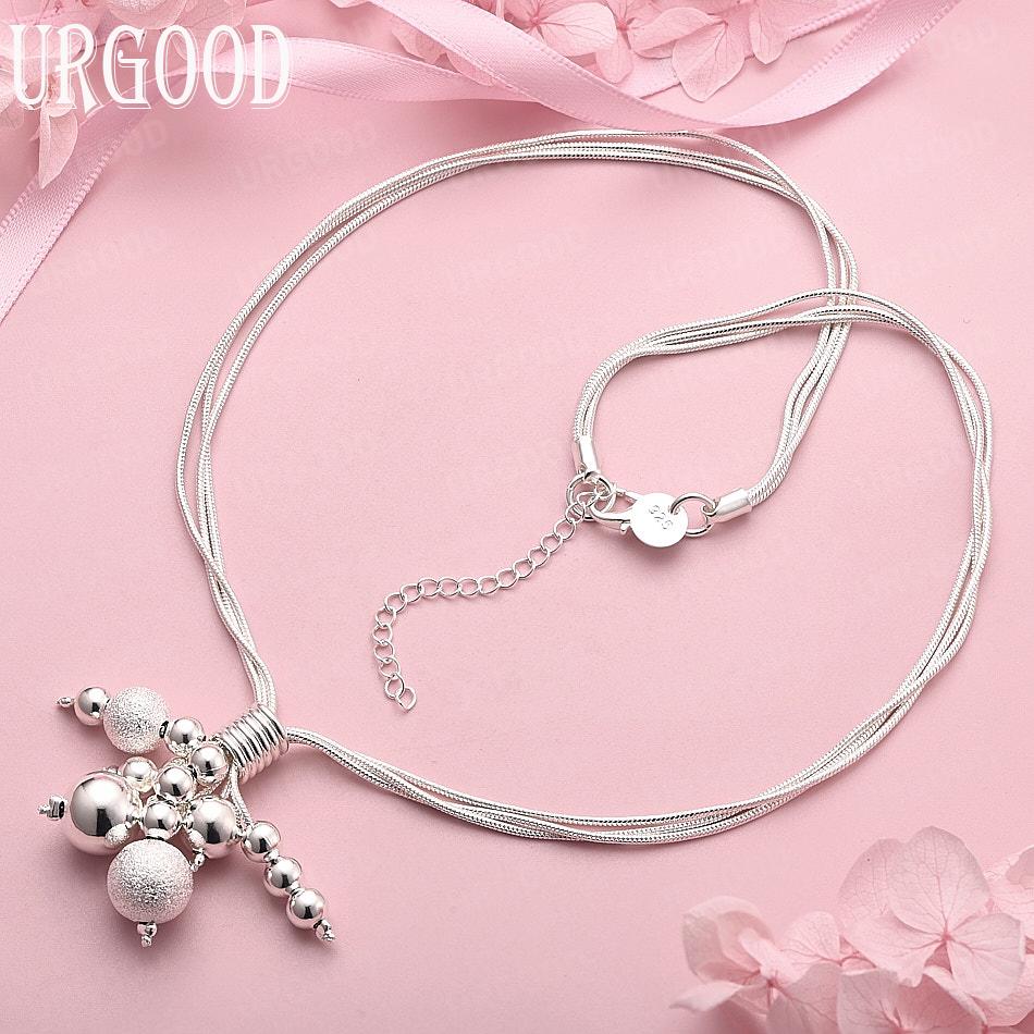 

925 Sterling Silver Snake Chain Bead Necklace Gift Wedding Jewelry 45cm