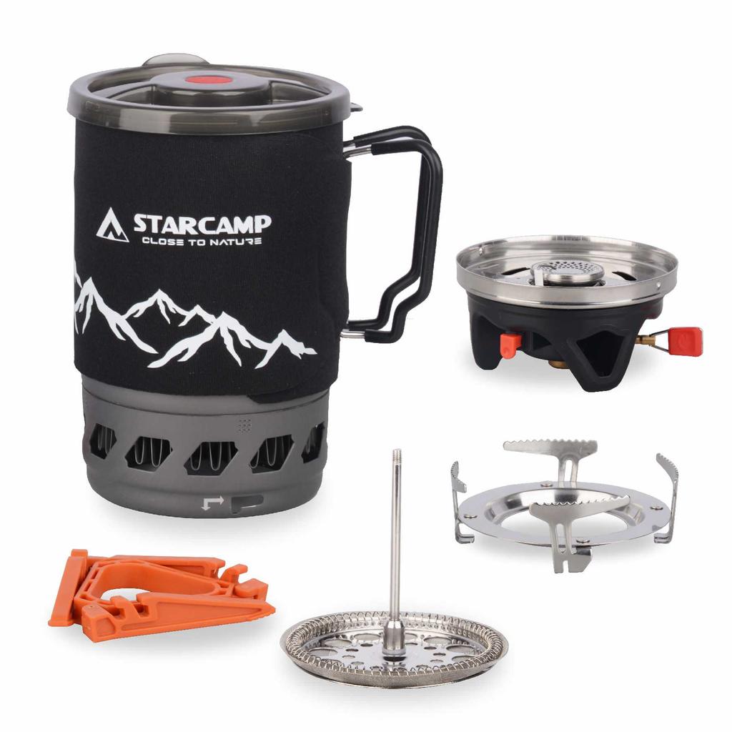 STARCAMP 900ml Outdoor Camping Jet Fastboil Cooking System Gas Stove Coffee Pot With French Coffee Filter Press