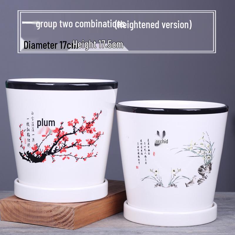 2025 Large Ceramic Flower Pot with Tray for Balcony & Living Room - Orchid & Succulent Album Style