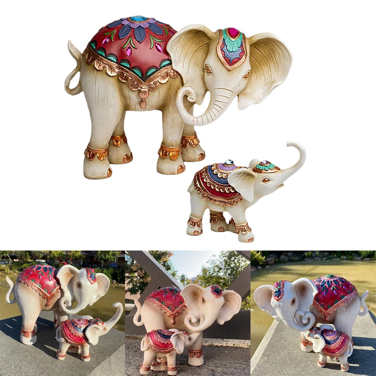 Mother And Child Loving Elephant Figurine Resin Decoration Desktop Elephant Decoration Indoor Outdoor Elephant Teacher Ornament (Beige,One Size) бежевый