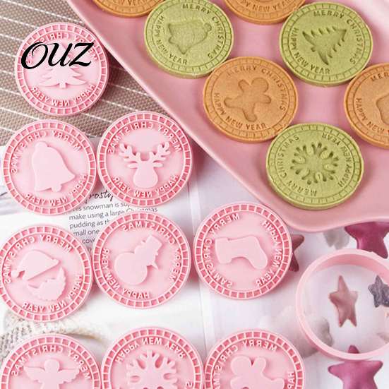 Festive Party Baking Kits 9 Pcs Christmas Cookie Cutter with Stamps Set, 3D Pressable Biscuit Plunger Mold, Gingerbread Man Tree Snowman Reindeer